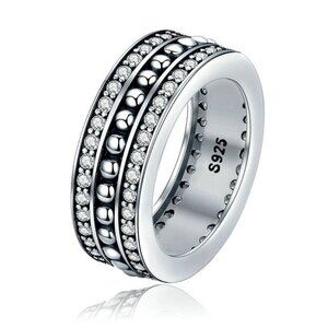 925 Silver Plated Classic White CZ Wedding Couple Ring, FB16FA1089